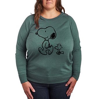 Plus Size Peanuts Snoopy & Woodstock Walk French Terry Long Sleeve Tee