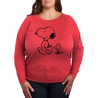 Plus Size Peanuts Snoopy & Woodstock Walk French Terry Long Sleeve Tee