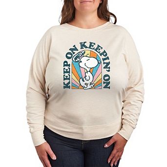 Plus Size Peanuts Snoopy Keep On French Terry Long Sleeve Tee