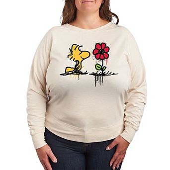 Plus Size Peanuts Woodstock Rose French Terry Long Sleeve Tee