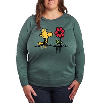 Plus Size Peanuts Woodstock Rose French Terry Long Sleeve Tee
