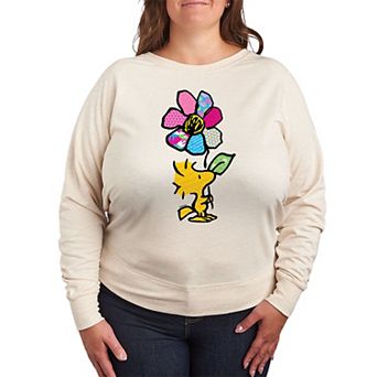 Plus Size Peanuts Woodstock With Flower French Terry Long Sleeve Tee