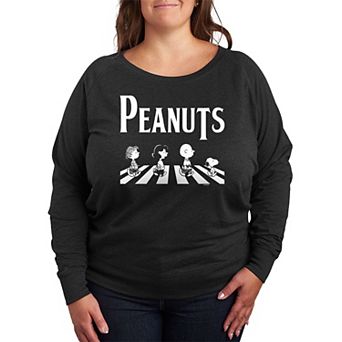 Plus Size Peanuts Crossing Road French Terry Long Sleeve Tee