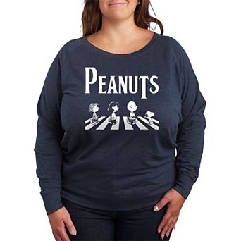 Plus Size Peanuts Crossing Road French Terry Long Sleeve Tee