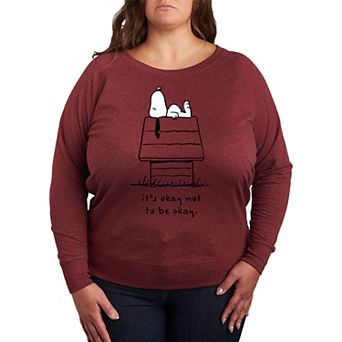 Plus Size Peanuts Snoopy Okay Not To Be Okay French Terry Long Sleeve Tee
