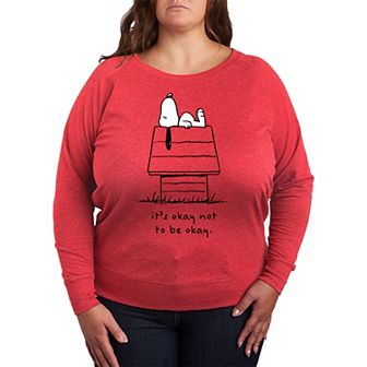 Plus Size Peanuts Snoopy Okay Not To Be Okay French Terry Long Sleeve Tee