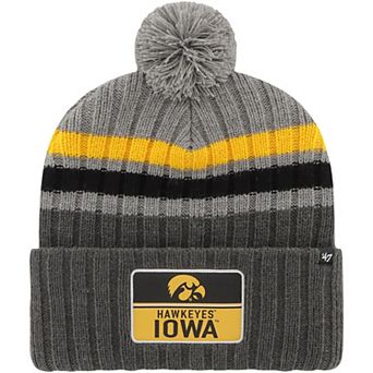 Men's '47 Charcoal Iowa Hawkeyes Stack Striped Cuffed Knit Hat with Pom