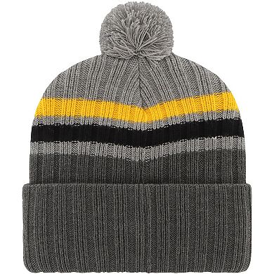 Men's '47 Charcoal Iowa Hawkeyes Stack Striped Cuffed Knit Hat with Pom