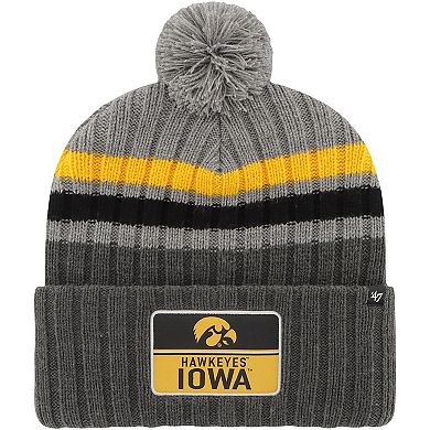 Men's '47 Charcoal Iowa Hawkeyes Stack Striped Cuffed Knit Hat with Pom