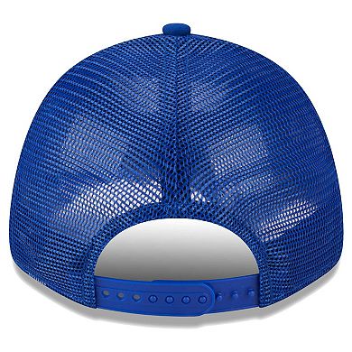 Men's New Era Royal Philadelphia 76ers Plate Oversized Patch Trucker 9FORTY Adjustable Hat