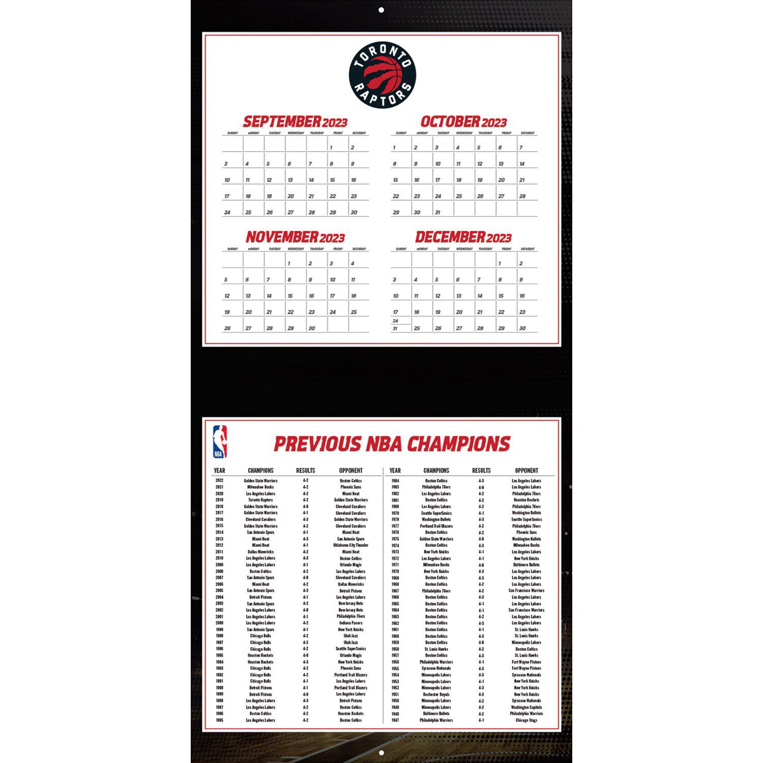 Toronto Raptors 2024 12'' X 12'' Team Wall Calendar