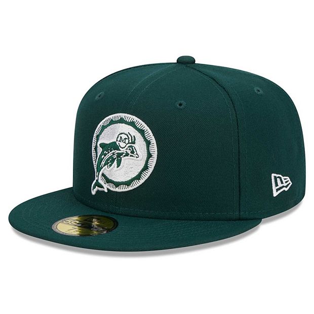 Men s New Era Green Miami Dolphins Throwback Main 59FIFTY Fitted Hat