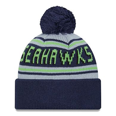 Men's New Era College Navy Seattle Seahawks Main Cuffed Knit Hat with Pom