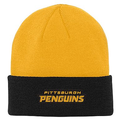 Youth Gold/Black Pittsburgh Penguins Logo Outline Cuffed Knit Hat