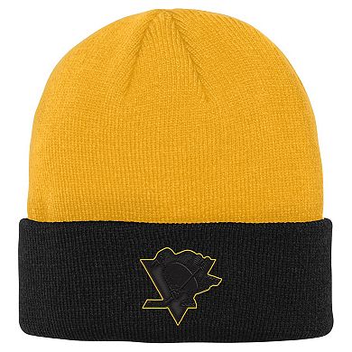 Youth Gold/Black Pittsburgh Penguins Logo Outline Cuffed Knit Hat