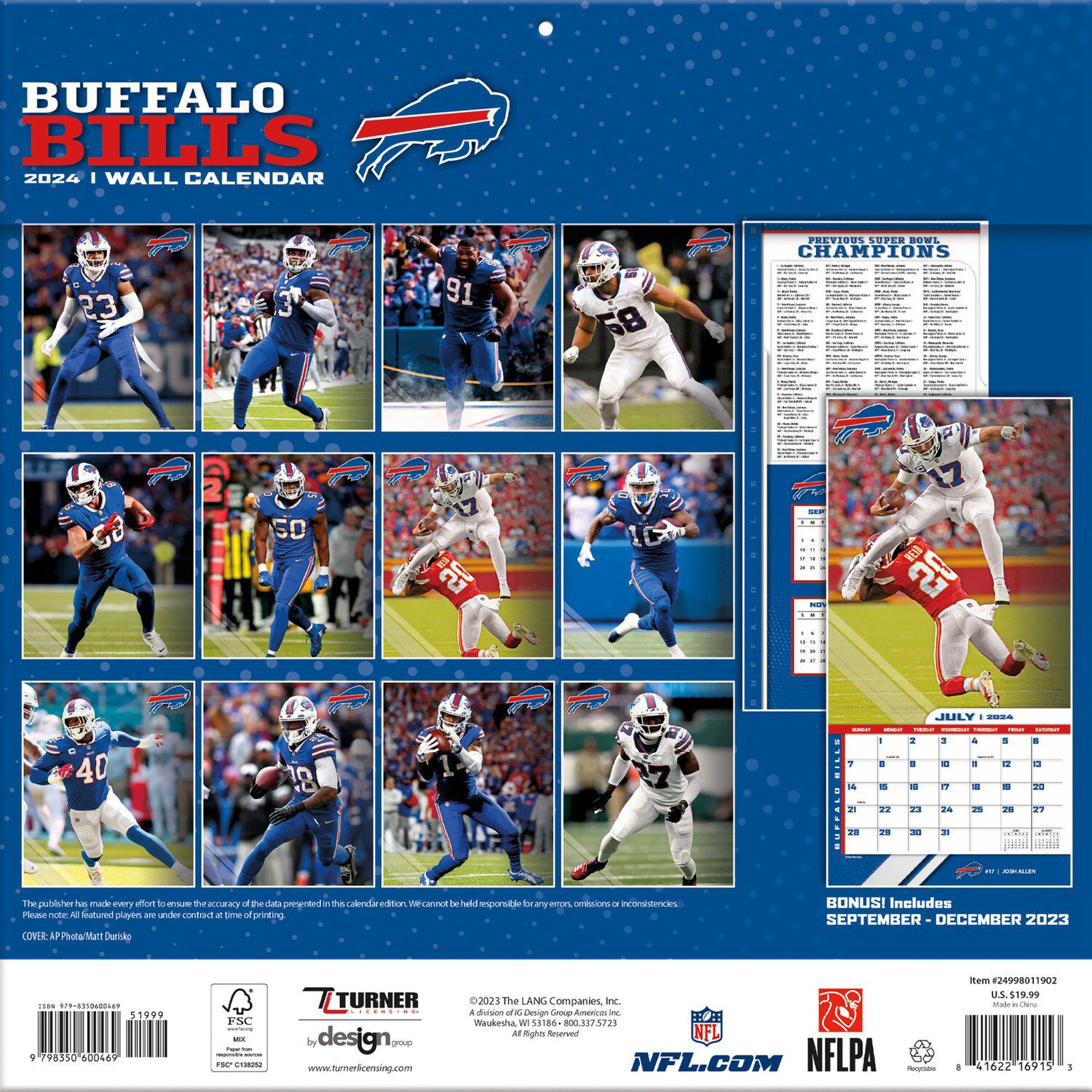 Buffalo Bills 2024 12'' X 12'' Team Wall Calendar