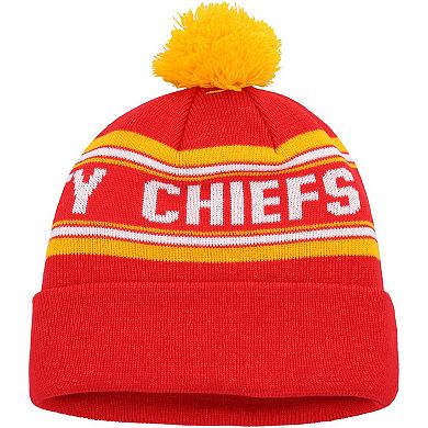 Youth Red Kansas City Chiefs Jacquard Cuffed Knit Hat with Pom