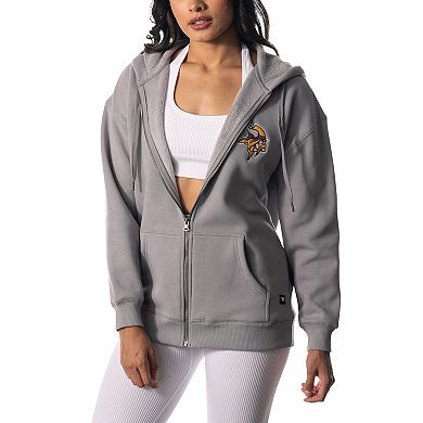 Women's The Wild Collective Gray Minnesota Vikings Faux Fur Lined Tri-Blend Full-Zip Hoodie