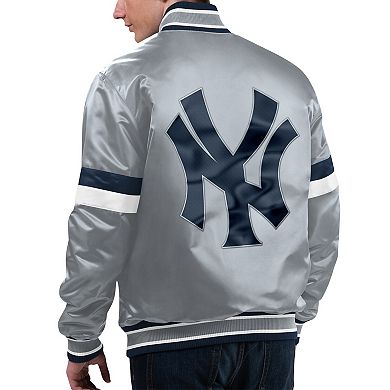 Men's Starter Gray New York Yankees Home Game Satin Full-Snap Varsity Jacket