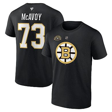 Men's Fanatics Branded Charlie McAvoy Black Boston Bruins Authentic Stack Name & Number T-Shirt