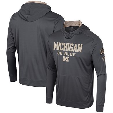 Men's Colosseum Charcoal Michigan Wolverines OHT Military Appreciation Long Sleeve Hoodie T-Shirt