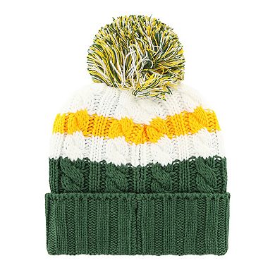 Women's '47 White/Green Oakland Athletics Ashfield Cuffed Knit Hat with Pom