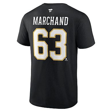 Men's Fanatics Branded Brad Marchand Black Boston Bruins Authentic Stack Name & Number T-Shirt