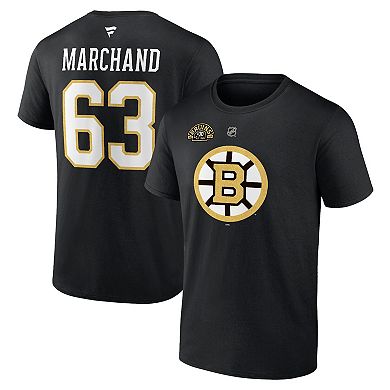 Men's Fanatics Branded Brad Marchand Black Boston Bruins Authentic Stack Name & Number T-Shirt
