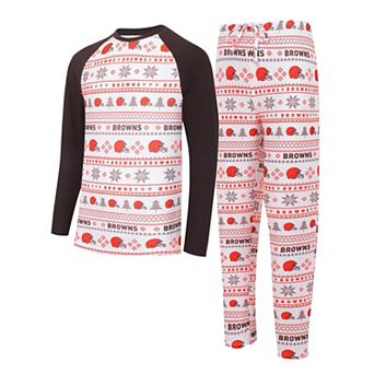 Men's Concepts Sport White/Brown Cleveland Browns Tinsel Raglan Long Sleeve T-Shirt & Pants Sleep Set