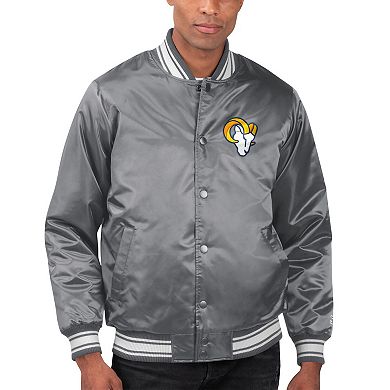 Men's Starter Gray Los Angeles Rams Locker Room Satin Varsity Full-Snap Jacket