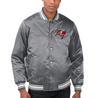 Men's Starter Gray Tampa Bay Buccaneers Locker Room Satin Varsity Full-Snap Jacket