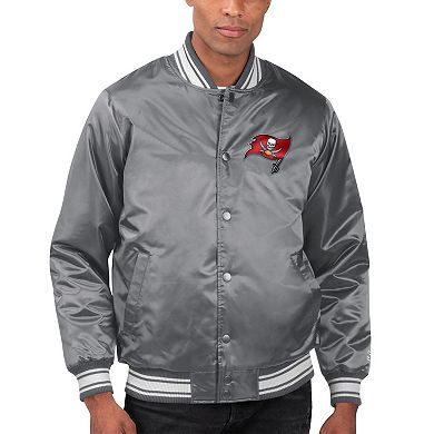 Men's Starter Gray Tampa Bay Buccaneers Locker Room Satin Varsity Full-Snap Jacket
