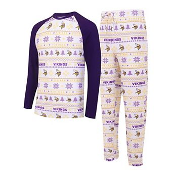 Men's Concepts Sport White/Purple Minnesota Vikings Tinsel Raglan Long Sleeve T-Shirt & Pants Sleep Set