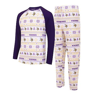Men's Concepts Sport White/Purple Minnesota Vikings TinselÂ Raglan Long Sleeve T-Shirt & Pants Sleep Set
