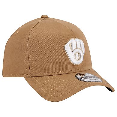 Men's New Era Khaki Milwaukee Brewers A-Frame 9FORTY Adjustable Hat