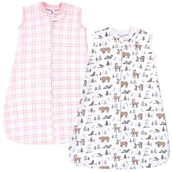 Hudson Baby Infant Girl Premium Quilted Sleeveless Sleeping Bag and Wearable Blanket, Winter Forest 2-Pack