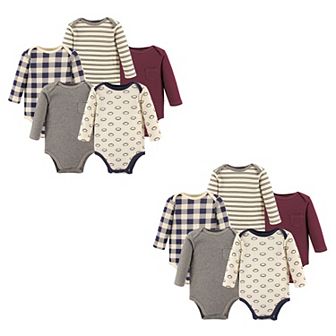 Hudson Baby Unisex Baby Cotton Long-Sleeve Bodysuits, Burgundy Football 10 pc