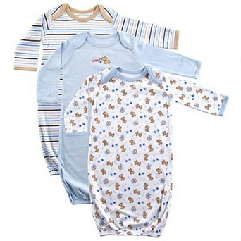 Luvable Friends Baby Boy Cotton Long-Sleeve Gowns 3 pk Blue, 0-6 Months