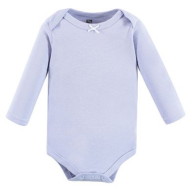 Hudson Baby Infant Girl Cotton Long-Sleeve Bodysuits, Blue Toile 3-Pack