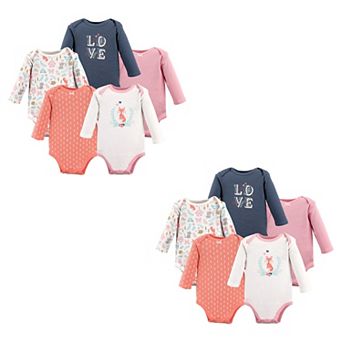 Hudson Baby Infant Girl Cotton Long-Sleeve Bodysuits, Woodland Fox 10 pc