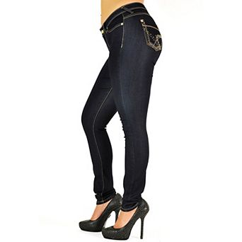 Women's Curvy Fit Stretch Denim Bling Pockets Skinny Jeans
