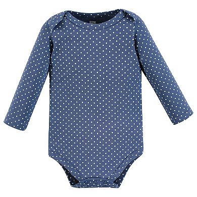 Hudson Baby Infant Girl Cotton Long-Sleeve Bodysuits, Blue Toile 5-Pack