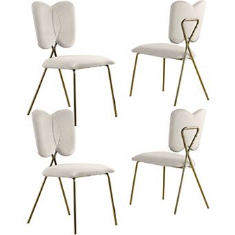 Best Quality Furniture Velvet Upholstered Dining Wingback Chair with Gold Legs (Set of 4)