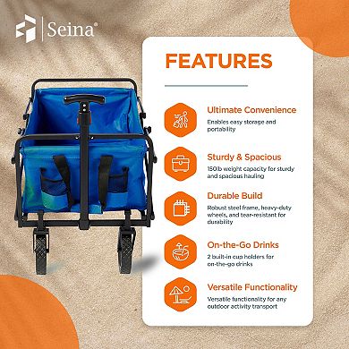 Seina 150lb Capacity Folding Collapsible Steel Outdoor Utility Wagon ...