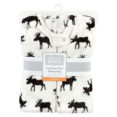 Hudson Baby Plush Long-Sleeve Sleeping Bag, Sack, Blanket, Moose, 0-6 Months