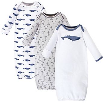 Touched by Nature Baby Organic Cotton Long-Sleeve Gowns 3 pk Blue Whale, 0-6 Months
