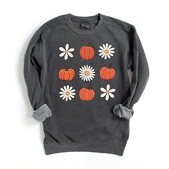 Pumpkin Daisy Checkered Garment Dyed Sweatshirt