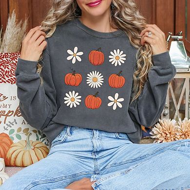 Pumpkin Daisy Checkered Garment Dyed Sweatshirt