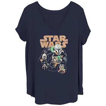 Juniors' Plus Size The Mandalorian Boba Fett Carrying Grogu Graphic Tee