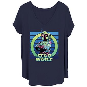 Juniors' Plus Size Star Wars Boba Fett Poster V Neck Tee
